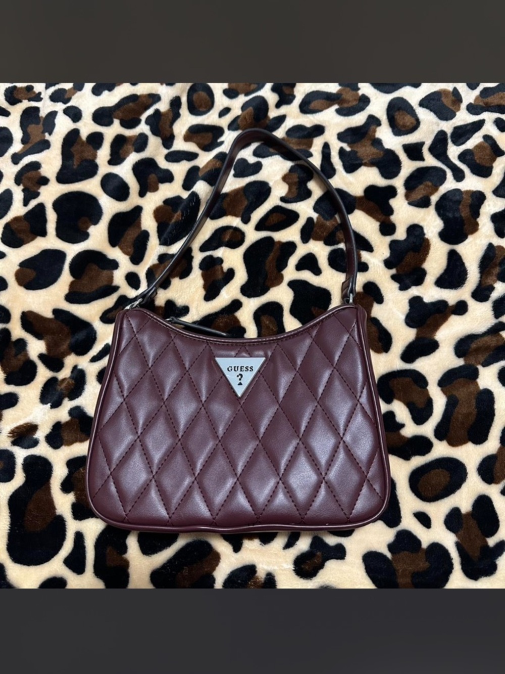 GUESS Quilted Shoulder Bag in Burgundy Brown